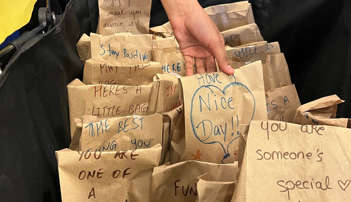 Brown paper bags with messages