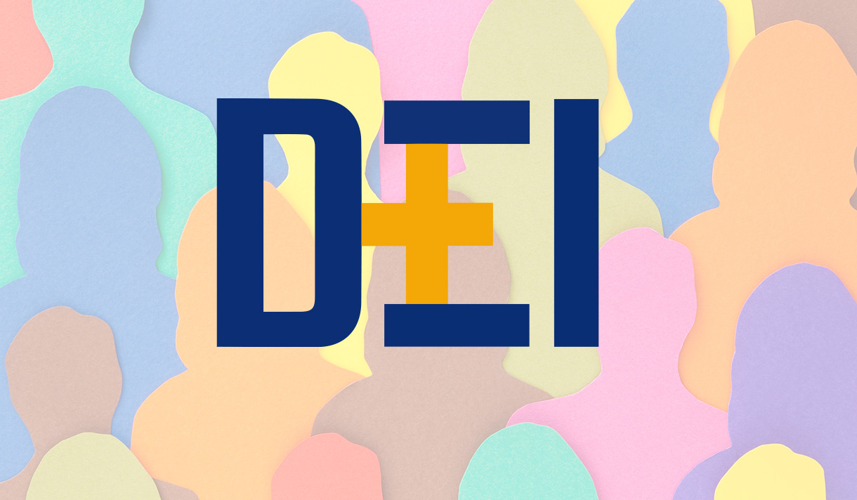 DEI logo with an illustration of silhouettes of people together