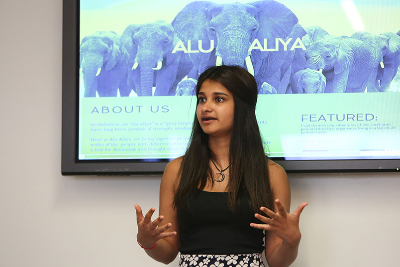 NYIT student Nicole Pereira kicked off the event’s afternoon sessions with a presentation of her 'online' "magazine" <em>Alu Aliya</em> (alualiya.com). She said: “I want to cover the stories people need to hear but are often left in the dark by mainstream media, such as education inequality and homelessness.”