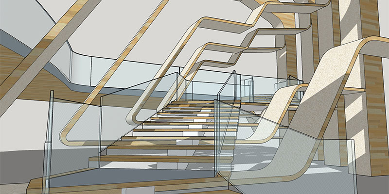 John Sanchez's winning entry: a concept for a new staircase in the Vennesla Library and Culture house in Norway.