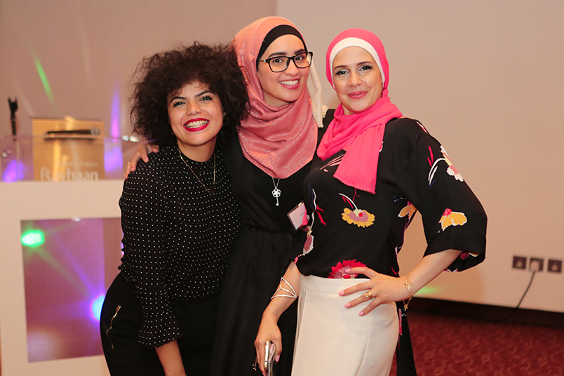 From let: Sarah El Gohary poses with Imane Kabouch and Manar Odeh, admissions officers at NYIT-Abu Dhabi.