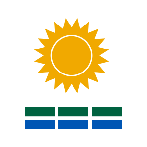 Illustration of the sun over blue and green squares