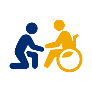 Illustration of figure helping another figure in a wheelchair