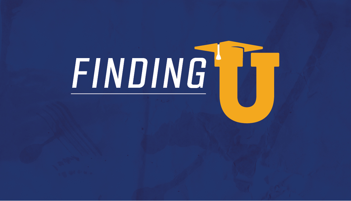 Finding U logo with gold cap and gown letter U