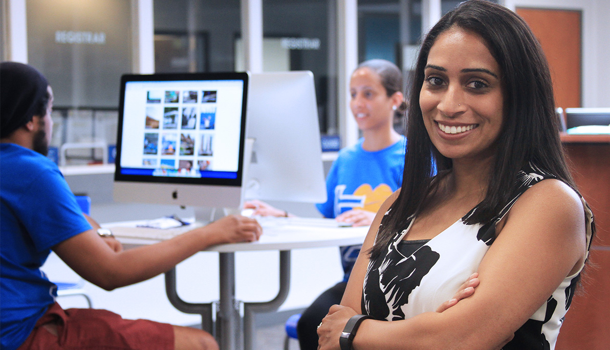Deepa Bhalla in the Enrollment Services Center at NYIT-Old Westbury.
