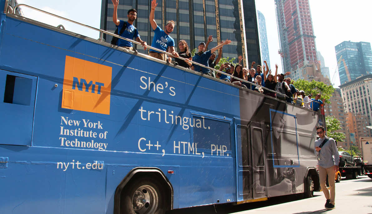NYIT advertisement on a bus in Manhattan.