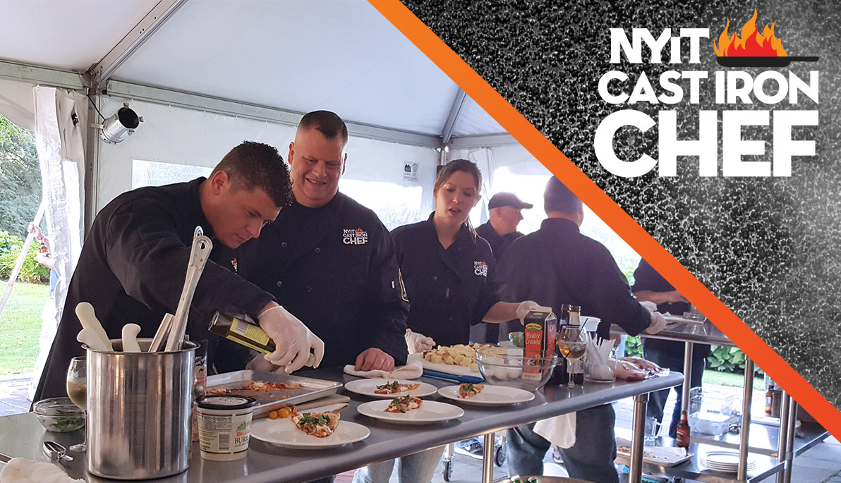 Police officers cooking at NYIT Cast Iron Chef competition.