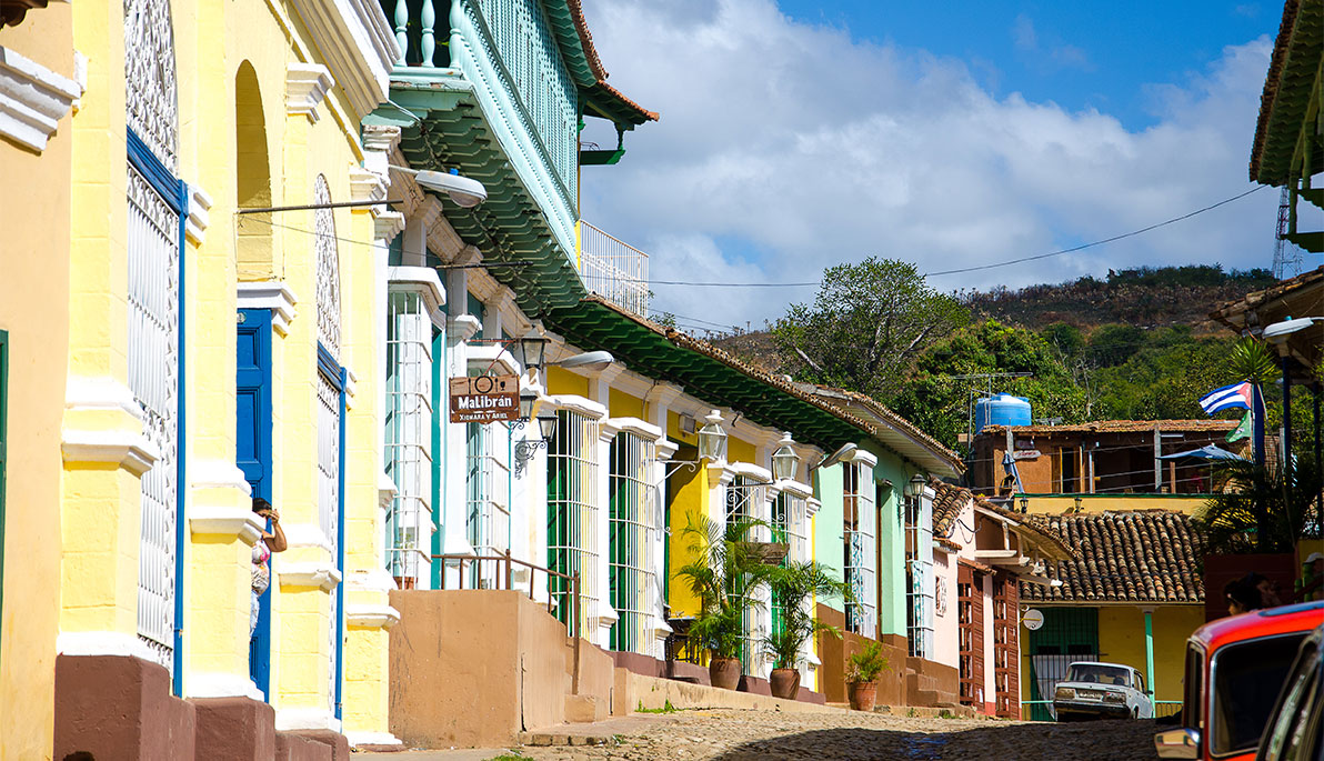 Colorful buildings on a Cuban street.