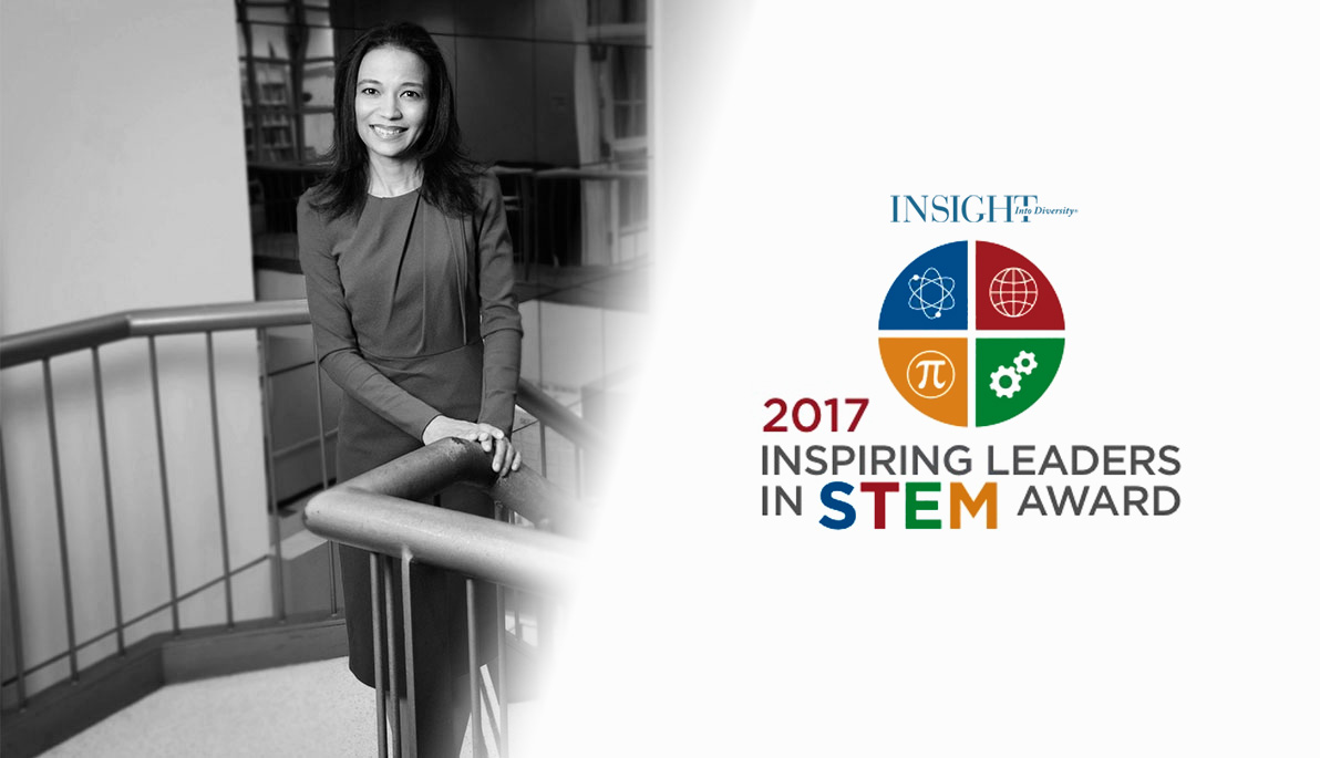 Luz Minaya and the 2017 Inspiring Leaders in STEM Award logo.