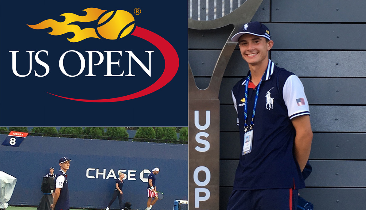 Collage of NYIT student-athlete Matthew Kolkhost at the U.S. Open.