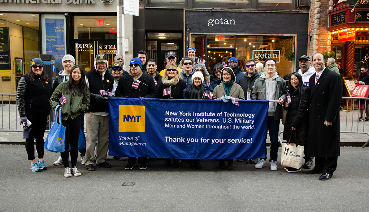 NYIT student veterans, faculty, and staff at the New York City Veterans Day Parade.