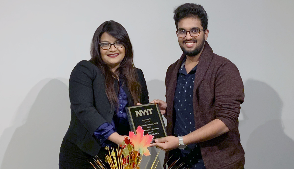 NYIT student Vignesh Harish (INCS Fall ‘18) with Akaanksha Sinha