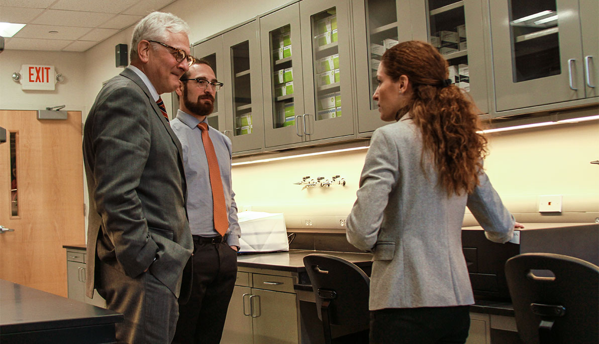 NYIT President Hank Foley with Assistant Professors Americo Fraboni and Jole Fiorito.