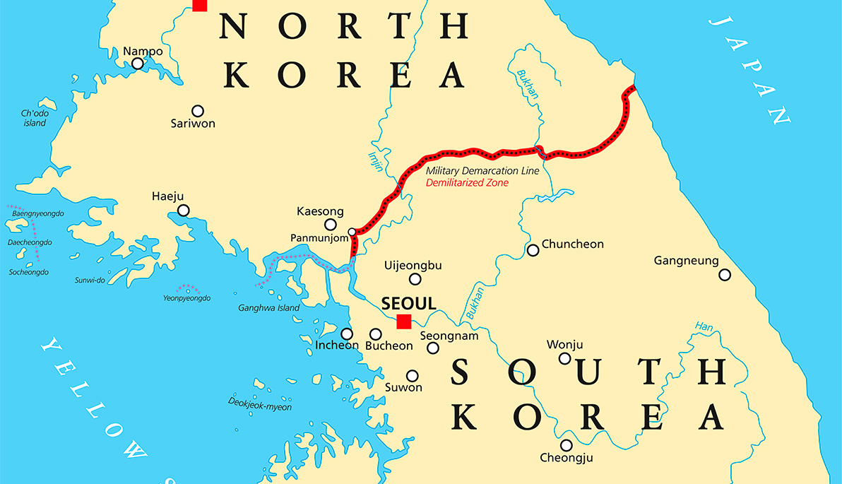 Map of North and South Korea 