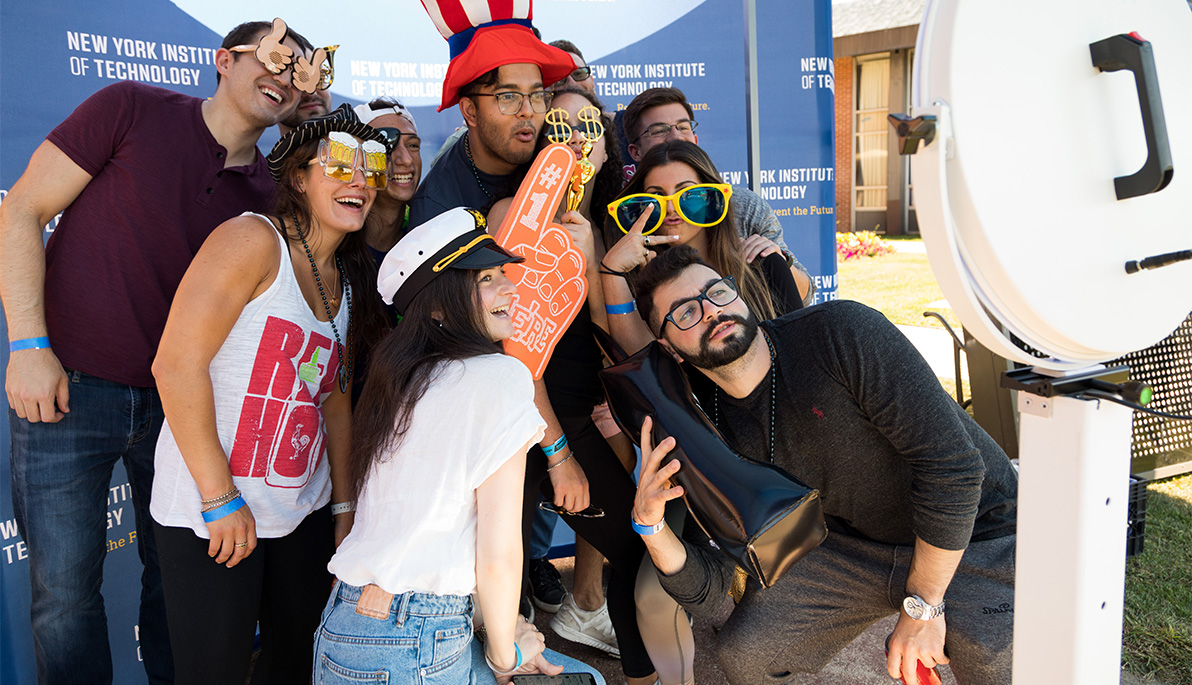 Attendees at the photo booth at New York Tech