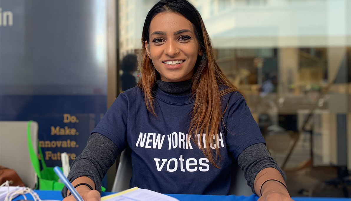 New York Tech student at a voter registration event.