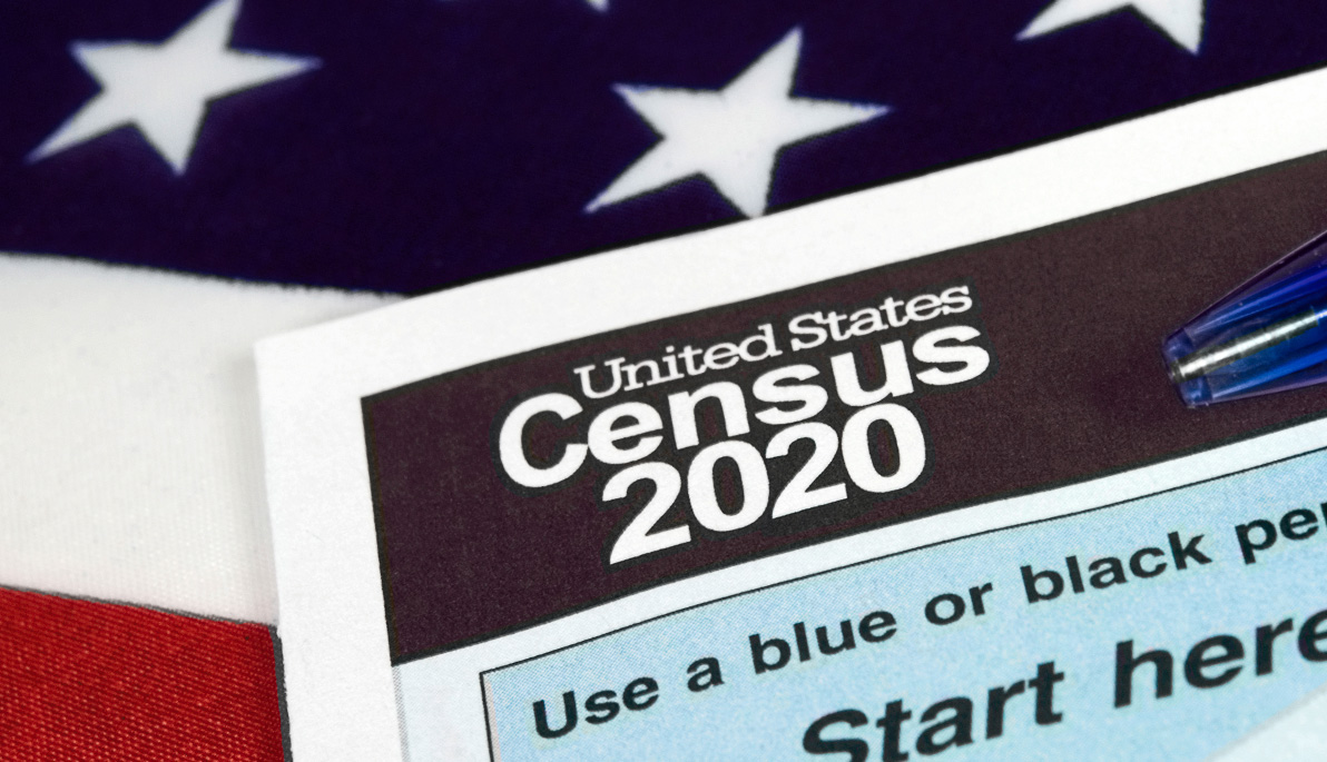2020 Census form over the American flag