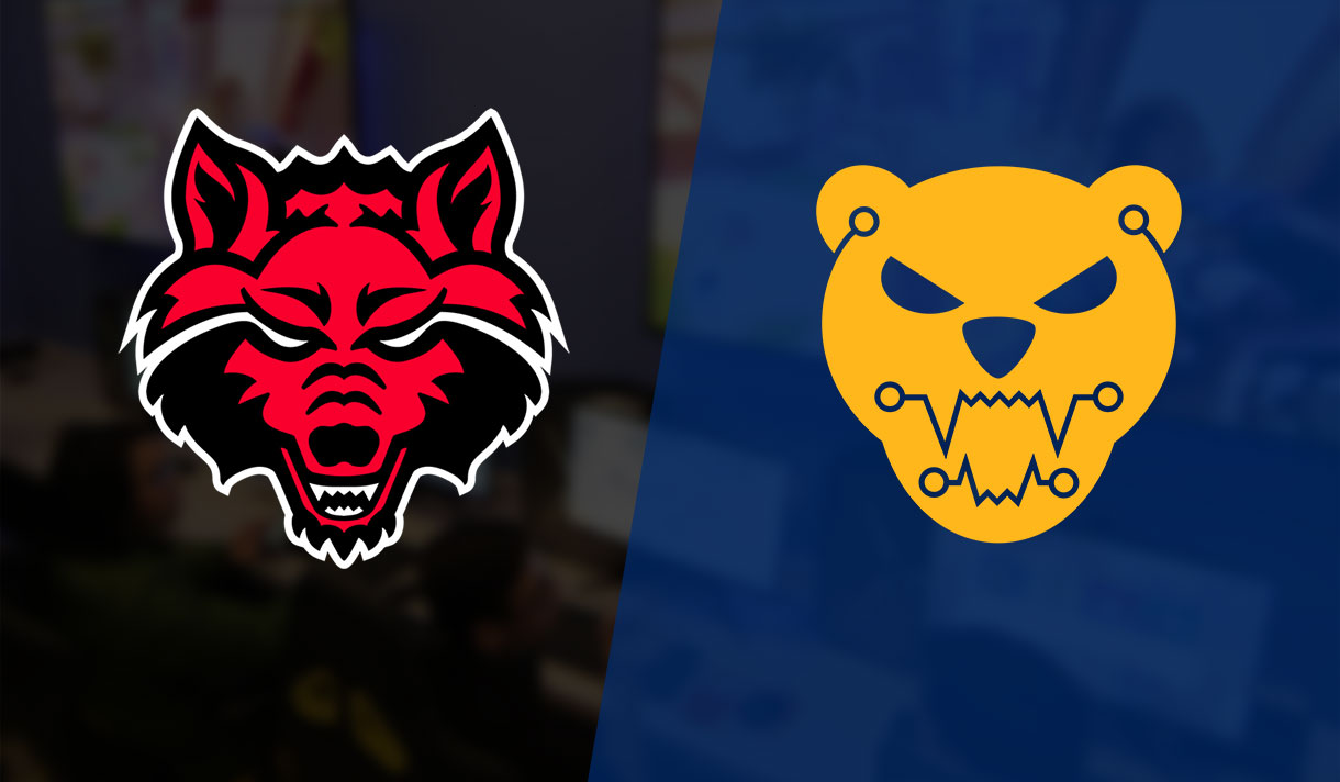 Illustrations of A-State Red Wolves and New York Tech CyBears Mascots