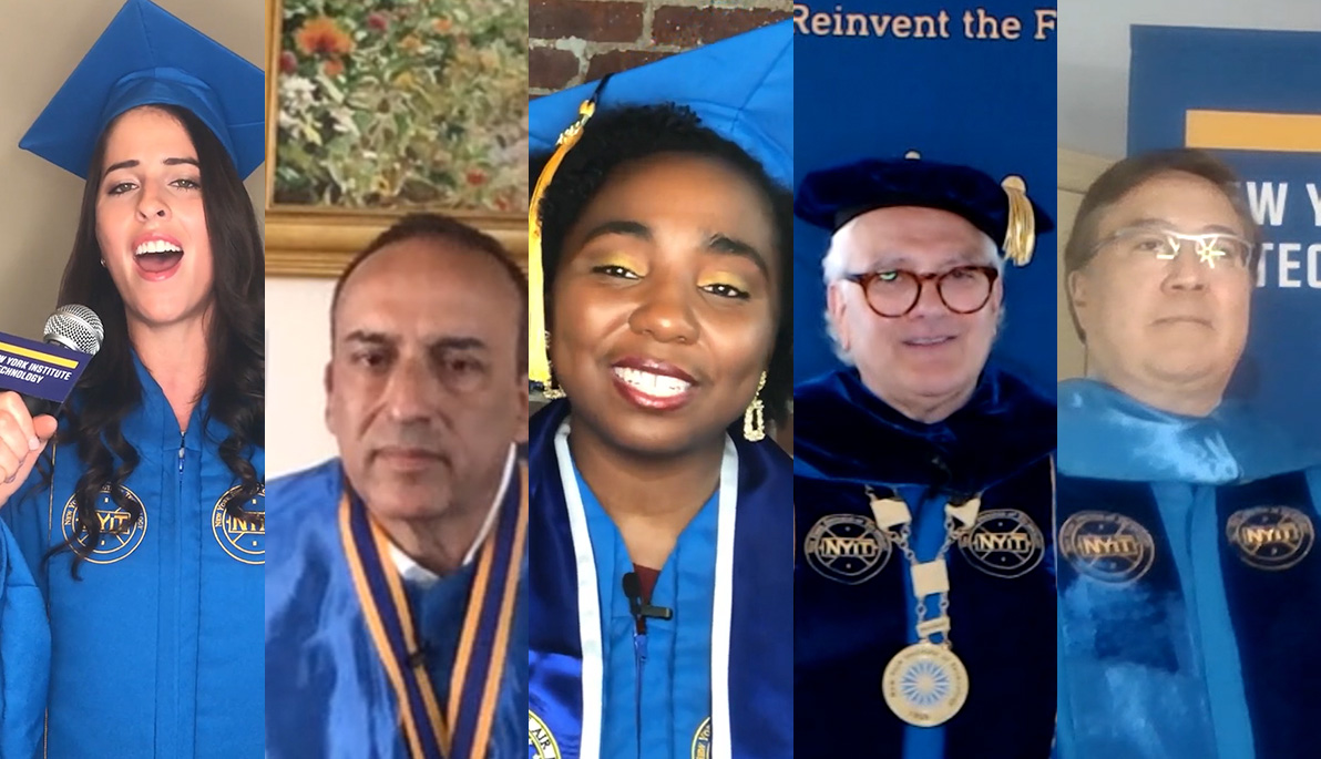 Composite of screenshot images of the speakers at Commencement 2020