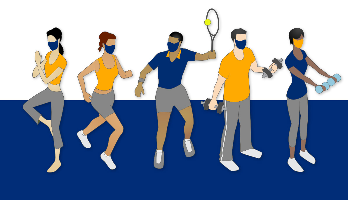 Whimsical illustration of people playing sports.