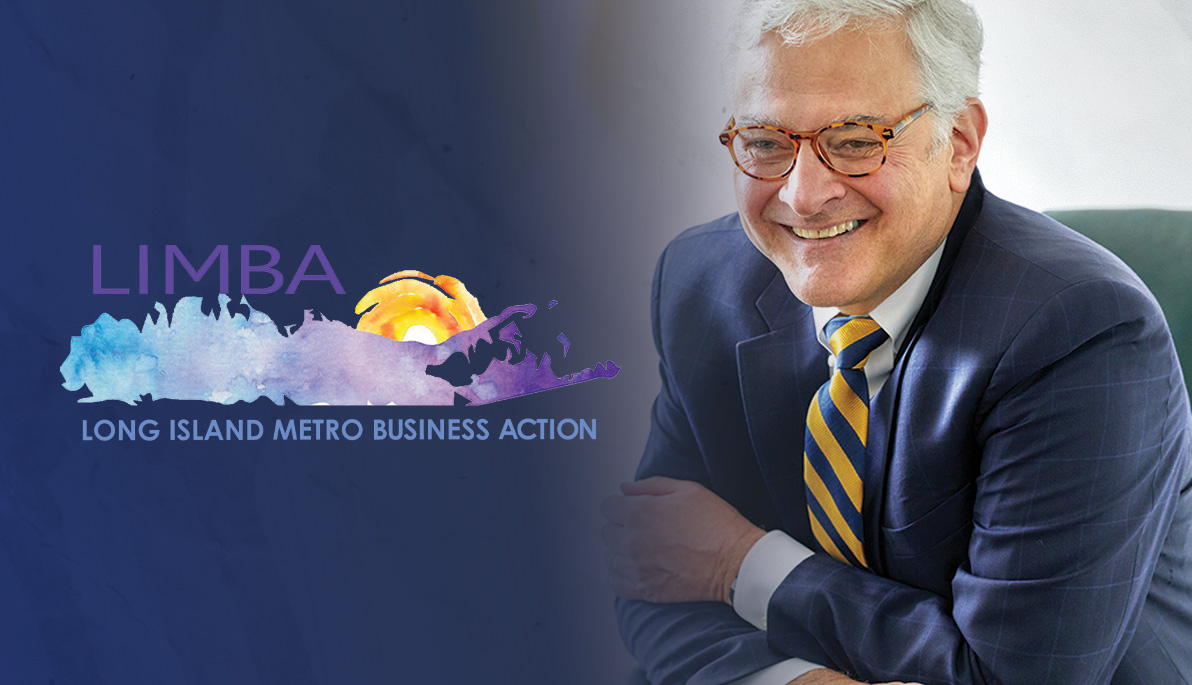 Mashup of Long Island Metro Business Action logo and picture of President Foley