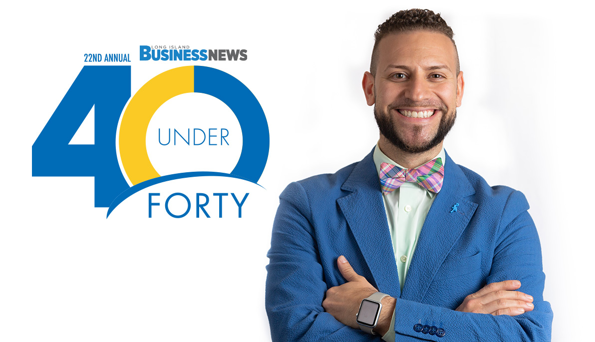 Mashup of 40 Under 40 logo and picture of Felipe Henao