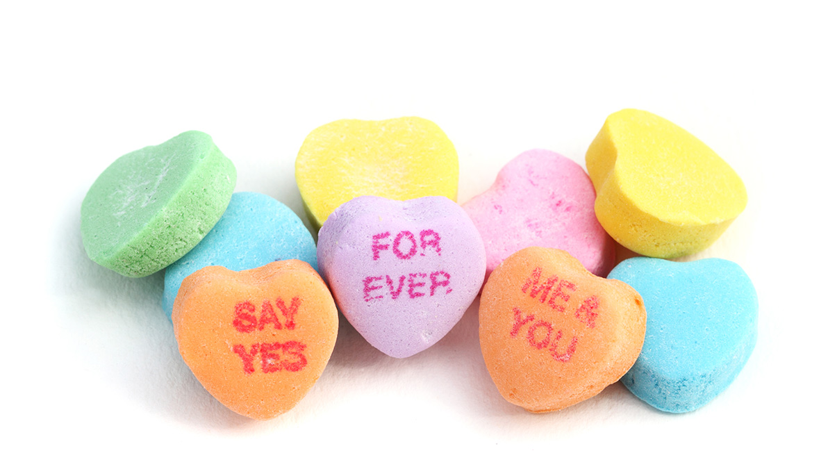 A variety of Valentine candy hearts