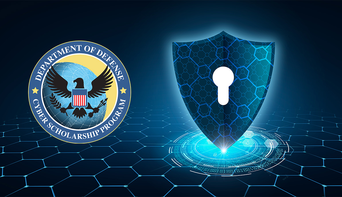 Mashup of shield with key inside and Department of Defense logo.