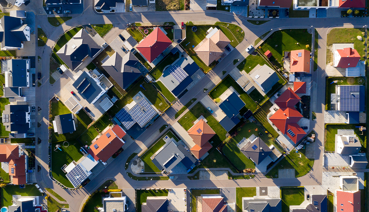 View of houses in a neighborhood from above