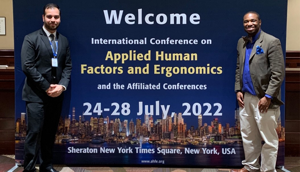 Jamel Vanderburg and New York Tech student Rishabh Neb at the International Applied Human Factors and Ergonomics Conference.