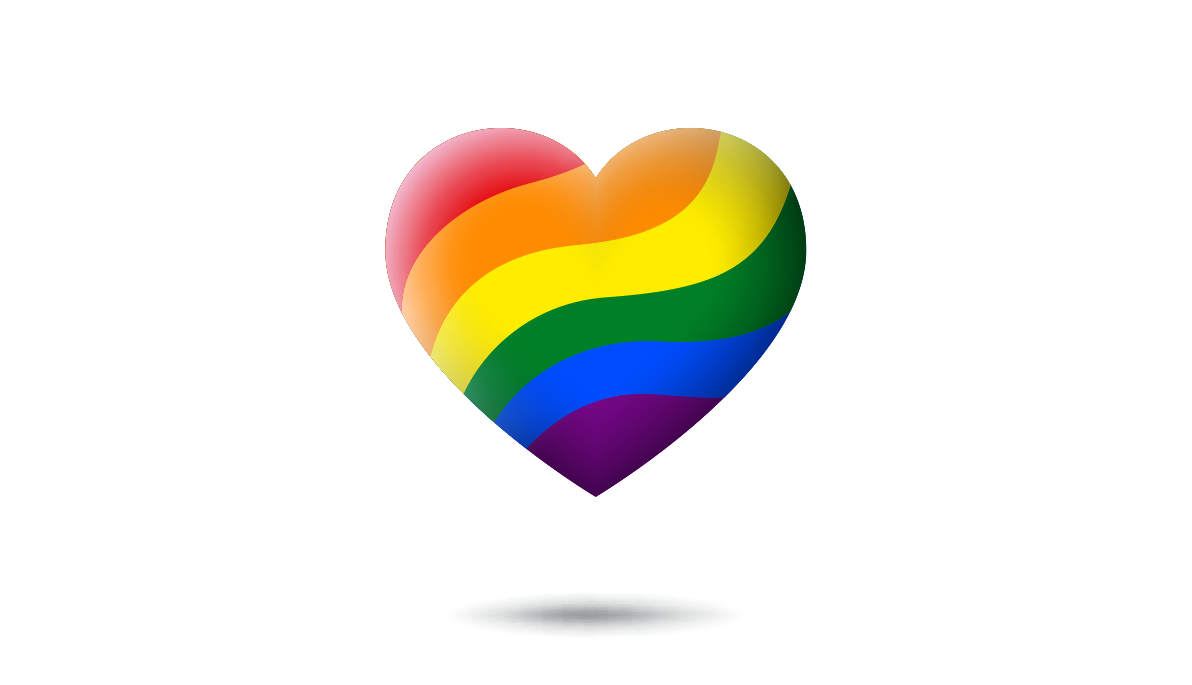 Rainbow pride flag in shape of heart