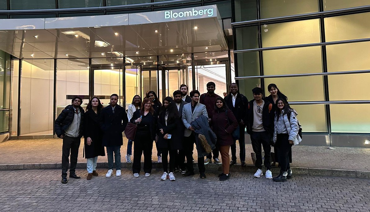 Students in front of Bloomberg