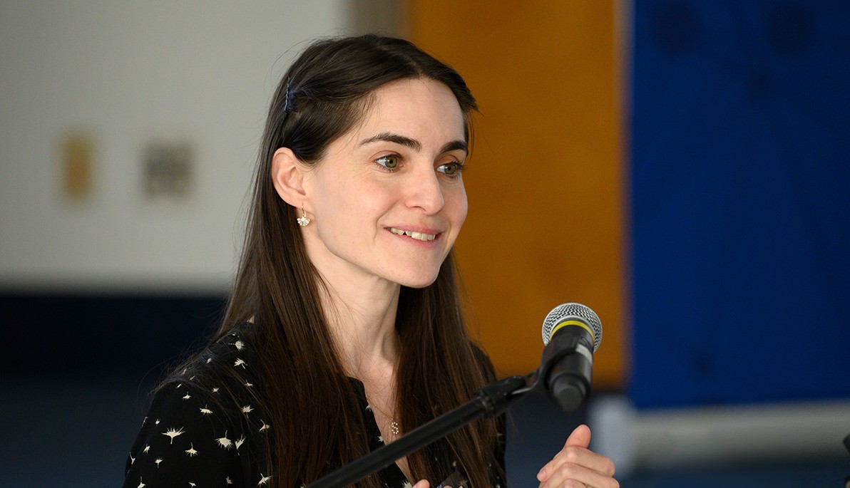 Sophia Domokos at a podium