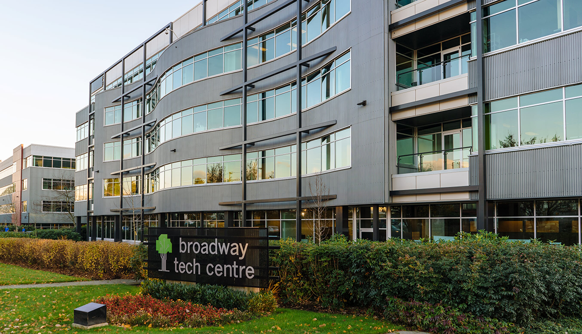 Building facade of Broadway Tech Centre in Vancouver, Canada