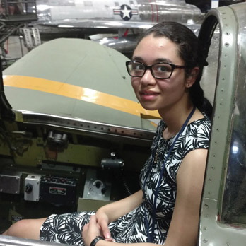 Ariana Rennie (at the New England Air Museum while she interned at United Technologies Aerospace Systems)