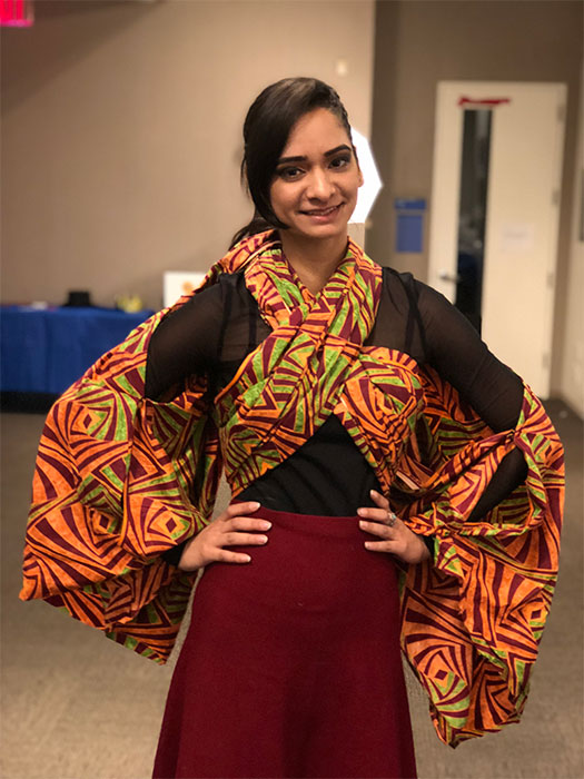 Student <strong>Irveen Chatwal</strong> models one of the creations during the fashion show at the Night of Culture event.