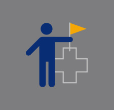Man with flag and health cross icon