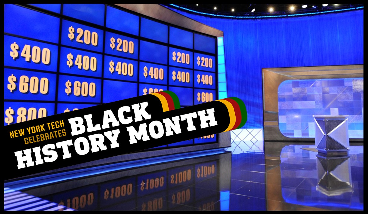 Jeopardy game board with Black History Month logo