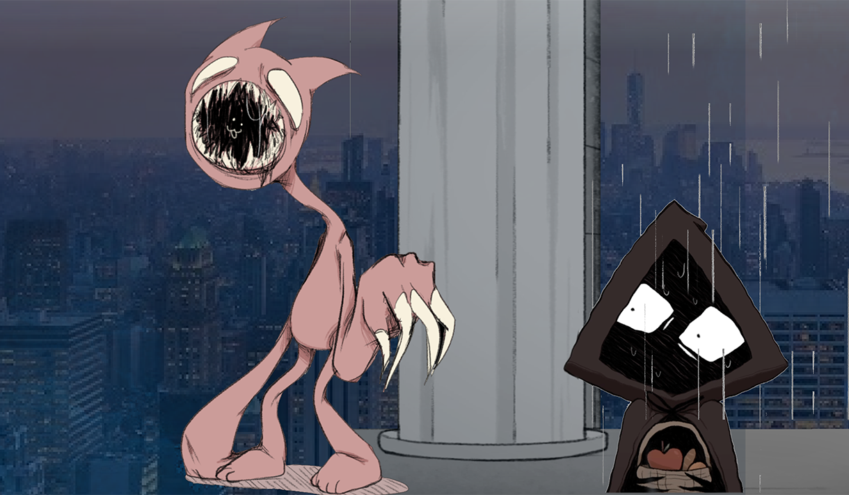 Two monsters on a city background