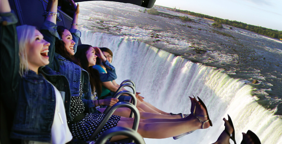 Women in virtual reality ride over Niagara Falls