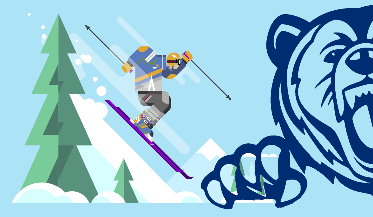 Bear logo with illustration of a skier