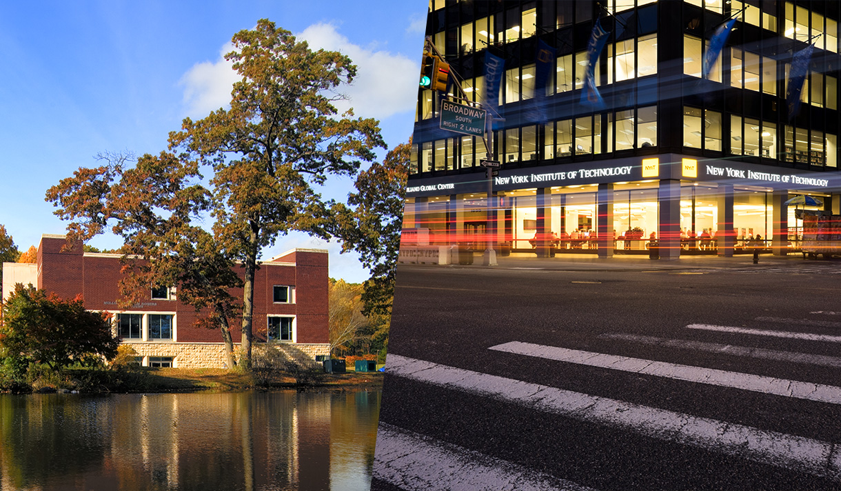 Side by side photo of the NYC and Old Westbury campuses