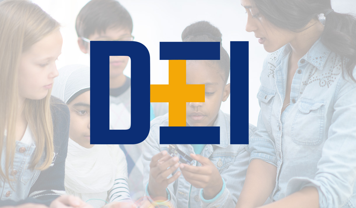 DEI series with a group of students in the background