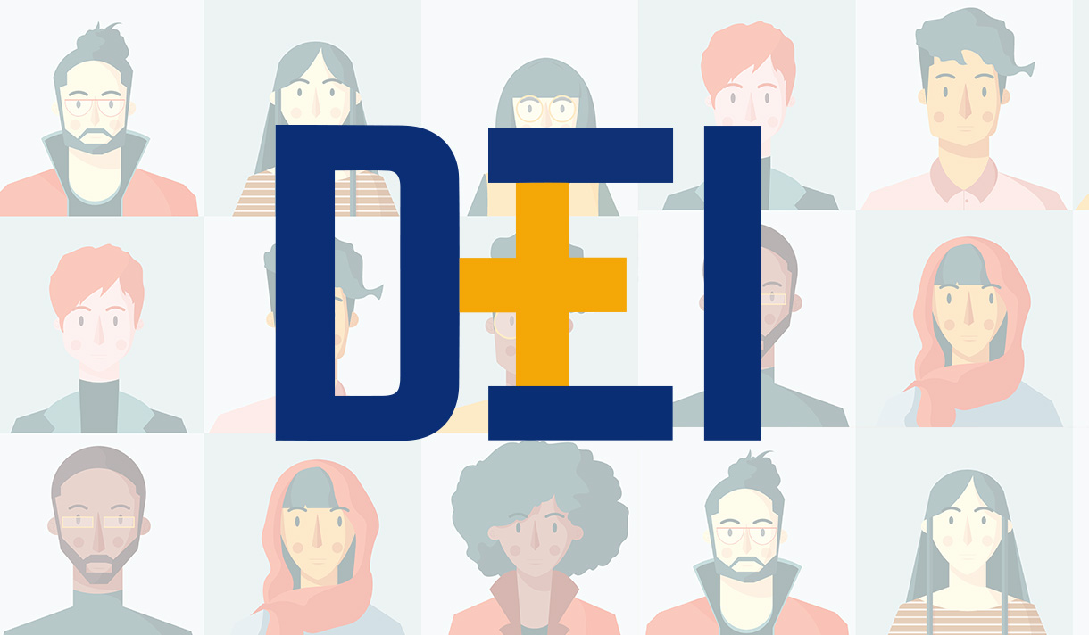 "DEI" logo with a collage of students from different background