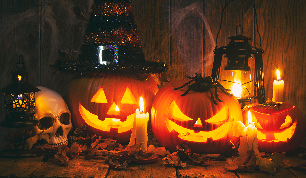 Spooky glowing Halloween pumpkins