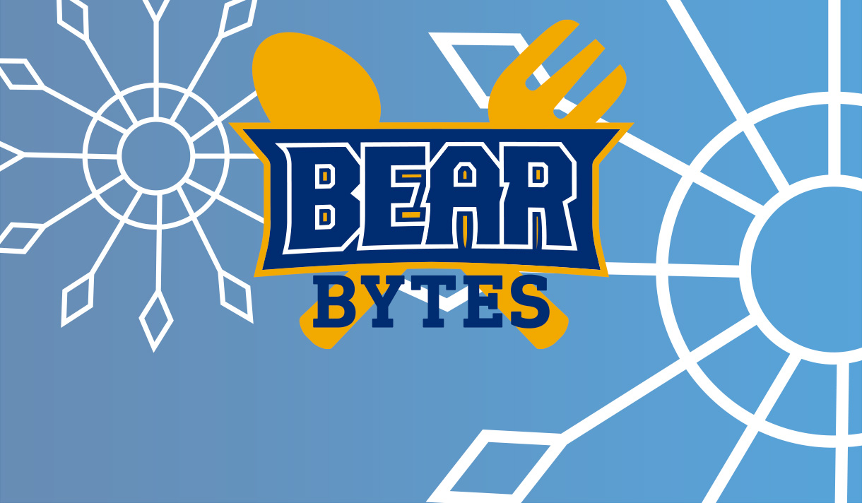 Bear Bytes Logo with artistic background depiction of snow flakes