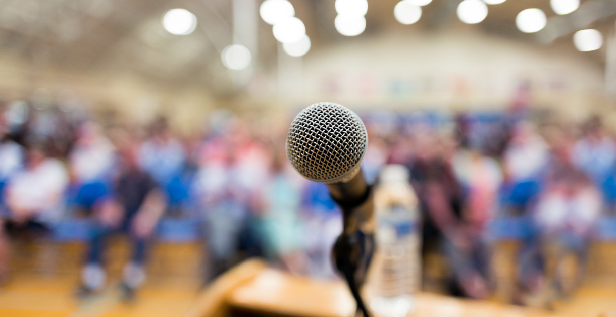 Microphone at a town hall event