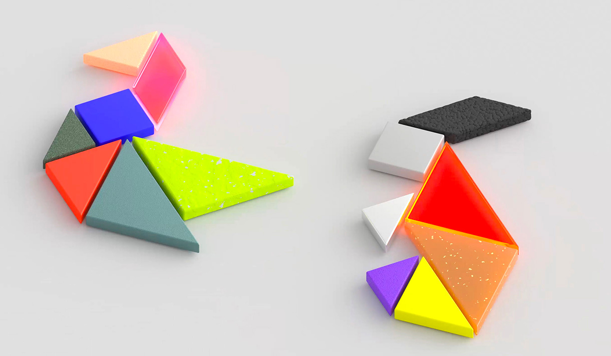 Colorful flattened origami figures