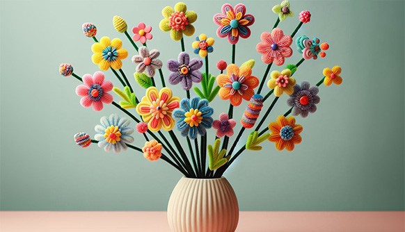 colorful pipe cleaner flowers in a vase