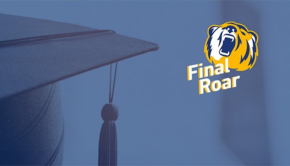 a graduation cap with tassel and the final roar logo